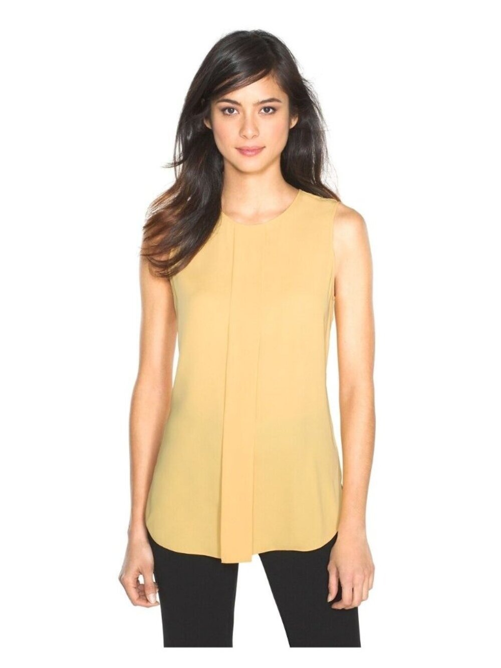 White House Black Market Pleated Shell Top Yellow XS